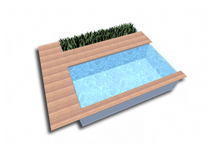 Naturpoolform Stockholm mit Holzdeck und Pflanzenzone