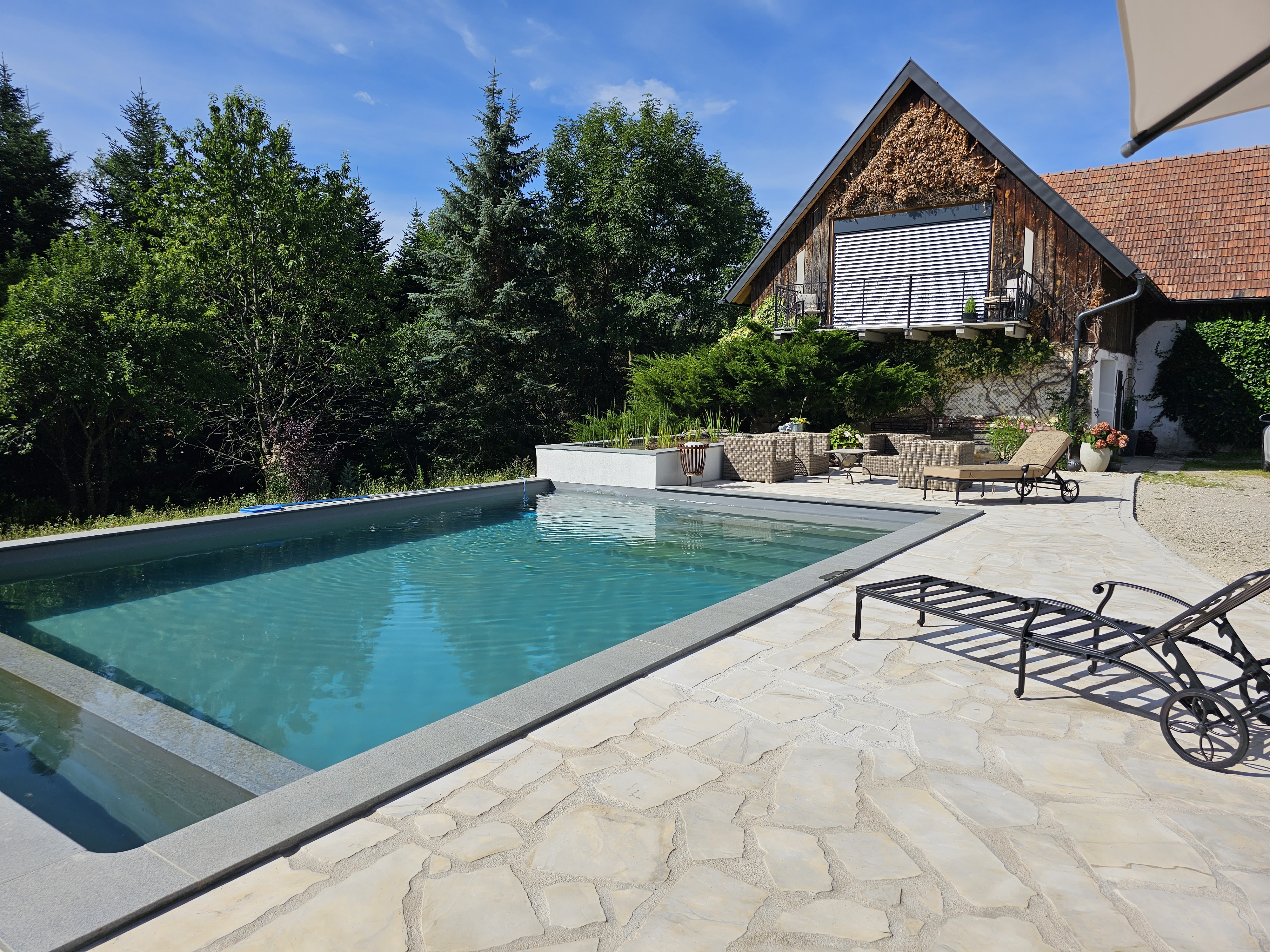 Technik und Wasserbereich eines Naturpools